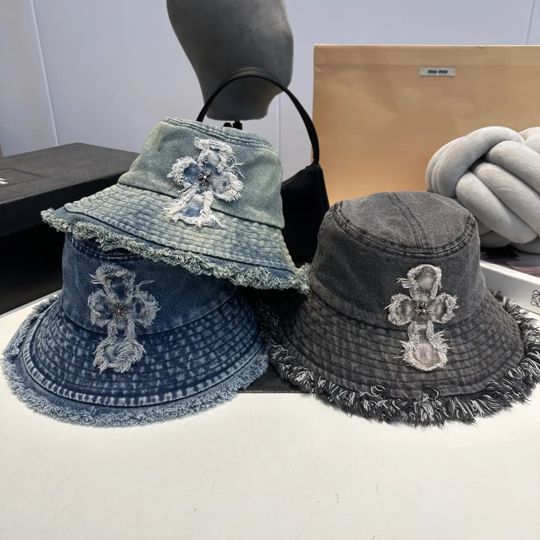 P70 Croxin spring and summer new denim fisherman hat, retro old street style, washed and torn edges, perfect for taking photos👑